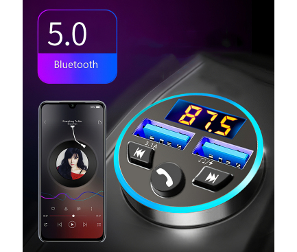 Modulator FM Bluetooth Halo AUTO, Mp3 Player, Buton Apel, 2xUSB, 3.1A, Negru