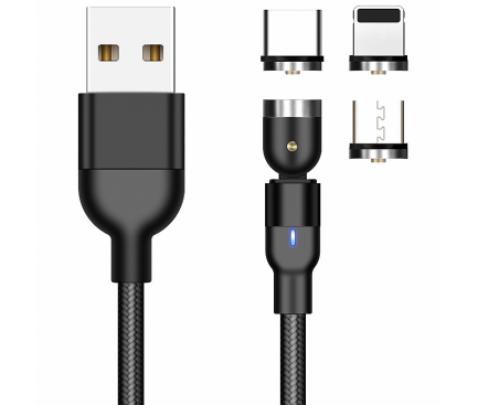Cablu Incarcare USB - Lightning / USB Type-C / MicroUSB OEM Magnetic Rotate, L, 2m, 2A, Negru