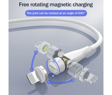 Cablu Incarcare USB - Lightning / USB Type-C / MicroUSB OEM Magnetic Rotate 540, L, 1m, 3A, Alb