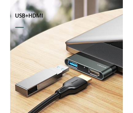 Hub USB Type-C Usams - USB+HDMI, Gri SJ462HUB01