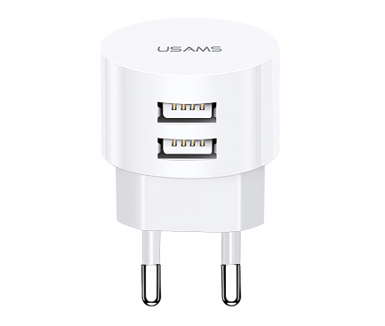 Incarcator Retea cu cablu MicroUSB - USB Type-C - Lightning Usams T20, 2 X USB, 2.1 A, Alb XTXLOGT203101