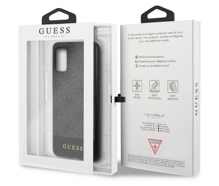 Husa Piele Guess 4G Stripe pentru Samsung Galaxy A41, Gri GUHCA41G4GLGR