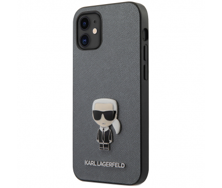 Husa TPU Karl Lagerfeld Saffiano Iconik pentru Apple iPhone 12 mini, Argintie KLHCP12SIKMSSL