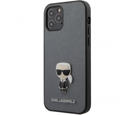 Husa TPU Karl Lagerfeld Saffiano Iconik pentru Apple iPhone 12 / Apple iPhone 12 Pro, Argintie KLHCP12MIKMSSL