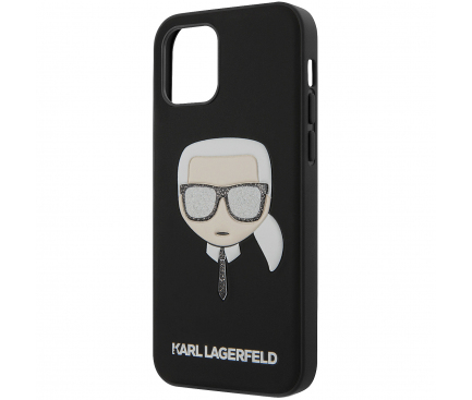Husa TPU Karl Lagerfeld Ikonik Glitter Karl's Head pentru Apple iPhone 12 Pro Max, Neagra KLHCP12LGLBK