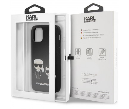 Husa Plastic - Piele Karl Lagerfeld pentru Apple iPhone 12 Pro Max, Karl &Choupette, Neagra KLHCP12LPCUSKCBK
