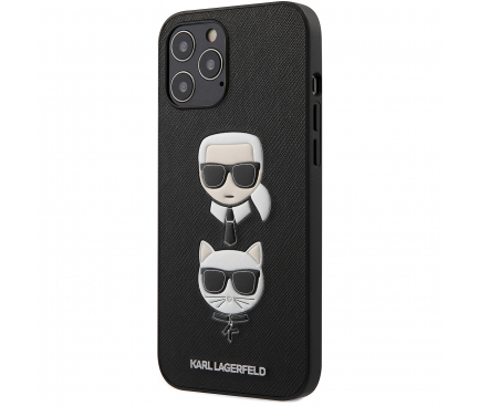 Husa Plastic - TPU Karl Lagerfeld Saffiano K&C Heads pentru Apple iPhone 12 Pro Max, Neagra KLHCP12LSAKICKCBK