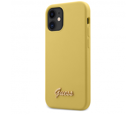 Husa pentru Apple iPhone 12 mini, Guess, Silicone Metal Logo Script, Galbena GUHCP12SLSLMGYE