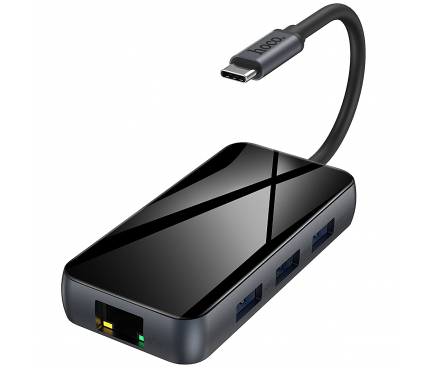 Hub USB Type-C HOCO HB16 Easy Expand, 3x USB + HDMI + USB Type C PD +RJ45, Gri