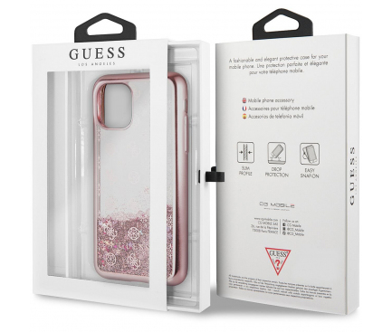 Husa Plastic - TPU Guess 4G Peony Glitter pentru Apple iPhone 11 Pro, Roz GUHCN58PEOLGP