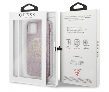 Husa Plastic - TPU Guess 4G Glitter Circle pentru Apple iPhone 11 Pro Max, Roz GUHCN65PCUGLPI