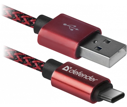 Cablu Date si Incarcare USB la USB Type-C Defender USB09-03T, 1 m, 2.1A, Rosu