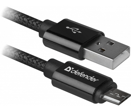 Cablu Date si Incarcare USB la MicroUSB Defender USB08-03T, 1 m, 2.1A, Negru