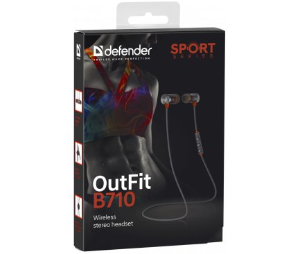 Handsfree Casti Bluetooth Defender Sport OutFit B710, in-ear, Negru Portocaliu