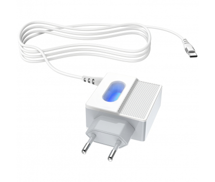 Incarcator Retea cu cablu USB Tip-C HOCO C75, 2 X USB, 1m, Alb