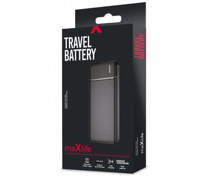 Baterie Externa Powerbank MaXlife MXPB-01, 10000 mA, Standard Charge (5V), 2 x USB, Neagra