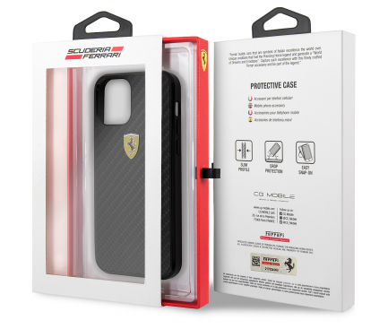 Husa pentru Apple iPhone 12 mini, Ferrari, Fibra Carbon On Track, Neagra FERCAHCP12SBK
