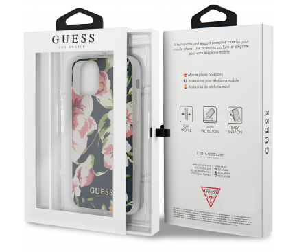Husa Plastic - TPU Guess Flower Shiny N.3 pentru Apple iPhone 11 Pro Max, Bleumarin GUHCN65IMLFL03