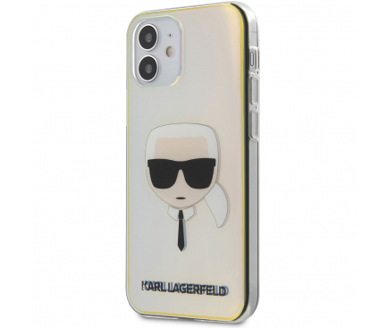Husa Plastic - TPU Karl Lagerfeld Iridescente Head pentru Apple iPhone 12 mini, Transparenta Multicolor KLHCP12SPCKHML