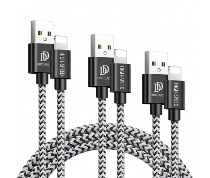 Cablu Date si Incarcare USB la Lightning DUX DUCIS K-ONE, Set 3 Buc (0.25 m / 1 m / 2 m), 2A, Negru