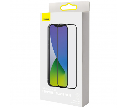Folie Protectie Ecran Baseus pentru Apple iPhone 12 / Apple iPhone 12 Pro, Sticla securizata, Full Face, Full Glue, Set 2buc, 0.3mm, Neagra SGAPIPH61P-KA01