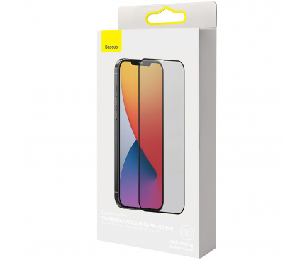 Folie Protectie Ecran Baseus Privacy Light pentru Apple iPhone 12 Pro Max, Sticla securizata, Full Face, Full Glue, Set 2buc, 0.23mm, Neagra SGAPIPH67N-ATG01