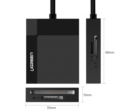 Cititor Card USB UGREEN CR125 30333, USB 3.0 SD / micro SD / CF / MS, Negru