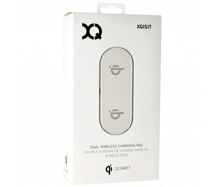 Incarcator Retea Wireless Xqisit Dual Pad, Quick Charge, 32W, 1 x USB, Alb