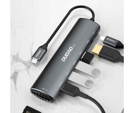 Hub USB Type-C Dudao A15, 8 in1 Multifunctional, Gri