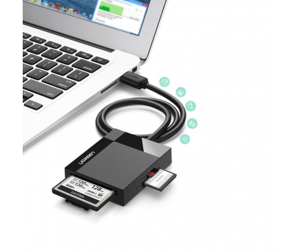 Cititor Card USB UGREEN 30231, USB 3.0 SD / micro SD / CF / MS, Negru