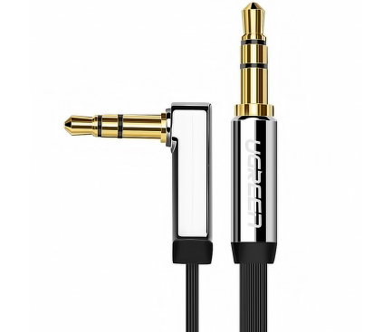 Cablu Audio 3.5 mm la 3.5 mm UGREEN Flat, TRS - TRS, Forma L, 2 m, Argintiu