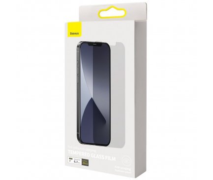 Folie Protectie Ecran Baseus pentru Apple iPhone 12 Pro Max, Sticla securizata, Full Face, Full Glue, Set 2buc, 0.3mm, Neagra, SGAPIPH67N-KA01