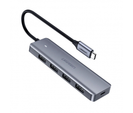 Hub USB Type-C UGREEN CM219, 4 x USB 3.0, Port Alimentare microUSB, Gri