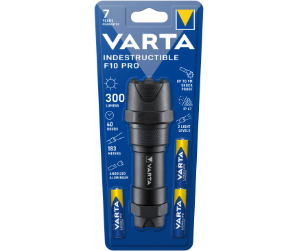 Lanterna LED Varta F10 Pro INDESTRUCTIBLE, 6W, 300 lm, IP67, Aluminiu, Gri