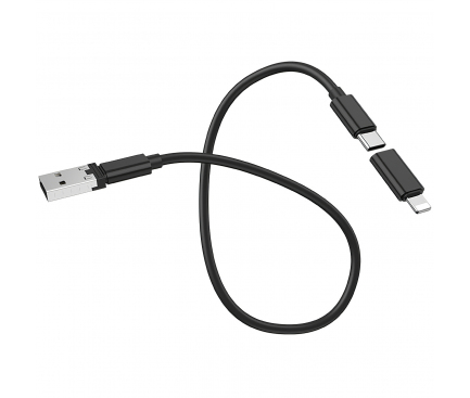 Pachet promotional HOCO U86 Treasure, Cablu USB Type-C + Adaptor MicroUSB / Lightning / USB 2.0, Suport Multimedia, 3A, 0.28m, Negru