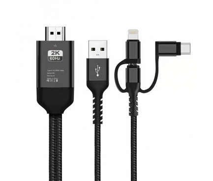 Cablu Audio Si Video HDMI La MicroUSB - HDMI La USB Type-C - HDMI La Lightning - USB La HDMI OEM 3in1, 2m, Negru
