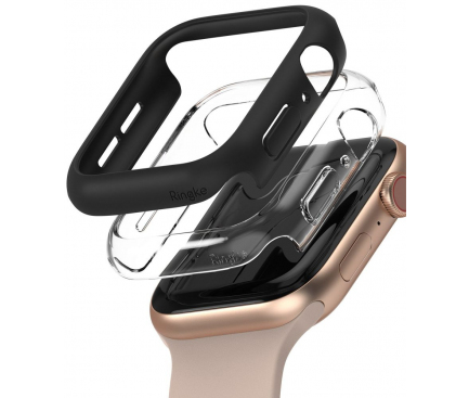 Husa Protectie Ceas Ringke Slim pentru Apple Watch Series 4 44mm / Apple Watch Series 5 44mm / Apple Watch SE 44mm, Set 2 buc, Neagra Transparenta SLAP0035