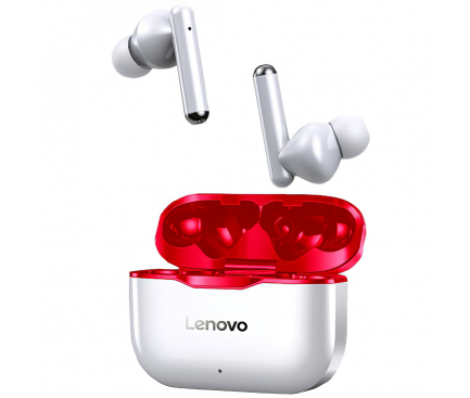 Handsfree Casti Bluetooth Lenovo LivePods LP1, SinglePoint, Alb Rosu