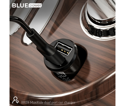 Incarcator Auto BLUE Power BBZ8, 12W, 2.4A, 2 x USB-A, Negru