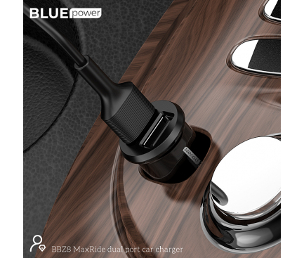 Incarcator Auto BLUE Power BBZ8, 12W, 2.4A, 2 x USB-A, Negru
