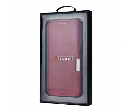 Husa pentru Apple iPhone 12 Pro Max, iCarer, Vintage Leather, Rosie RIX1202R