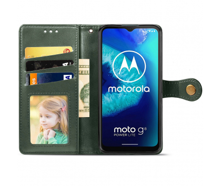 Husa Piele Enkay Wallet pentru Motorola Moto G8, Verde