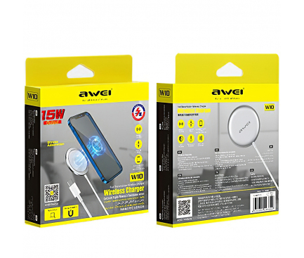 Incarcator Retea Wireless Awei W10, MagSafe, 15W, Quick Charge, Alb
