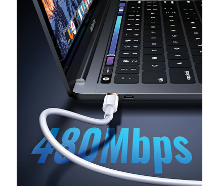 Cablu Date si Incarcare USB Type-C la Lightning Usams U63 US-SJ485, 2 m, 20W, Alb SJ485USB02