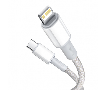 Cablu Date si Incarcare USB-C - Lightning Baseus High Density Braided, 20W, 1m, Alb CATLGD-02