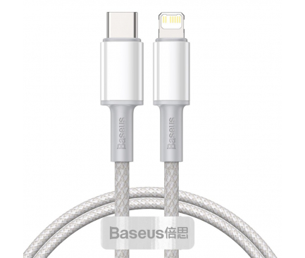 Cablu Date si Incarcare USB-C - Lightning Baseus High Density Braided, 20W, 2m, Alb CATLGD-A02