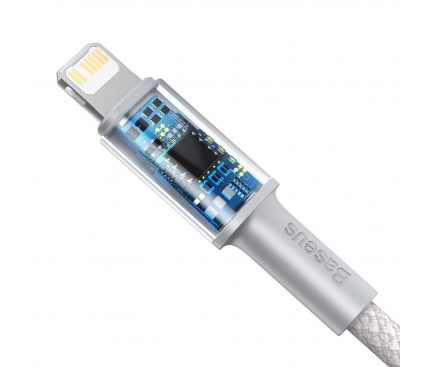 Cablu Date si Incarcare USB-C - Lightning Baseus High Density Braided, 20W, 2m, Alb CATLGD-A02