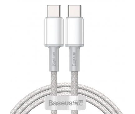 Cablu Date si Incarcare USB Type-C la USB Type-C Baseus, 2 m, 100 W, 5 A, Alb CATGD-A02