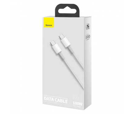 Cablu Date si Incarcare USB Type-C la USB Type-C Baseus, 2 m, 100 W, 5 A, Alb CATGD-A02