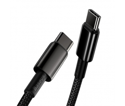 Cablu Date si Incarcare USB-C - USB-C Baseus Tungsten Gold, 100W, 1m, Negru CATWJ-01